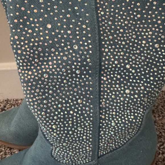 Blue Rhinestone Heeled Boots - Picture 2 of 2